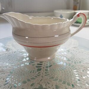 J & G Meakin Creamer by Sol 39143 White with Red and Silver Stripes Vintage